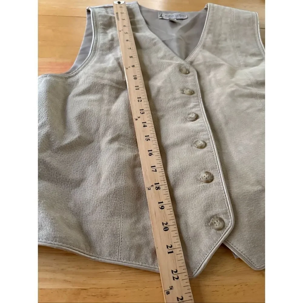 Marsh Landing Beige Leather Vest Womens Size 0 Button Front